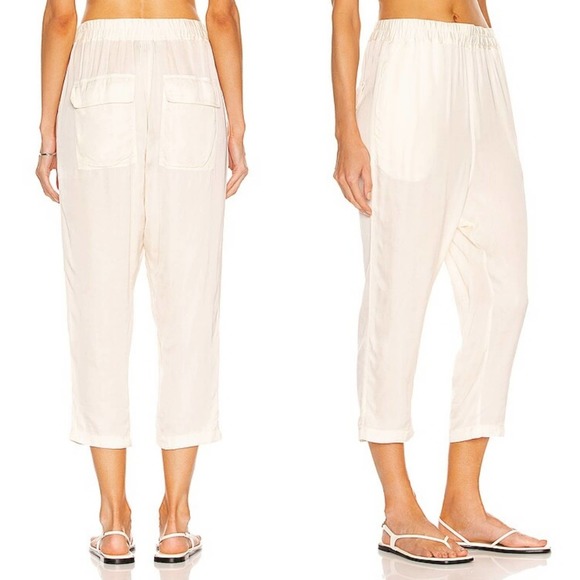 Nili Lotan Safi Ivory Dropped Crop Crotch Drawstring Rayon Pants Size XS
